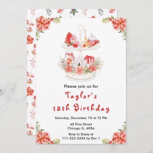 Holiday Christmas Tea Birthday Party Red Invitation