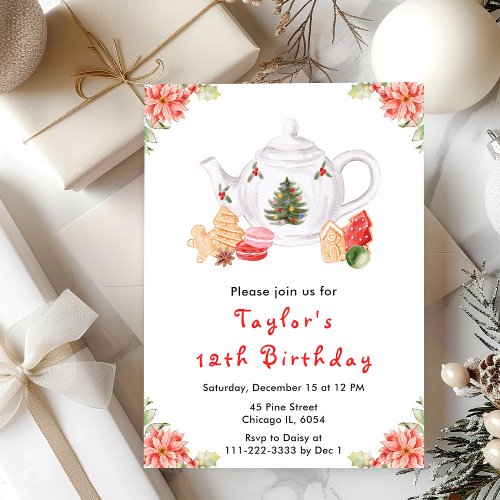 Holiday Christmas Tea Birthday Party Red Invitation