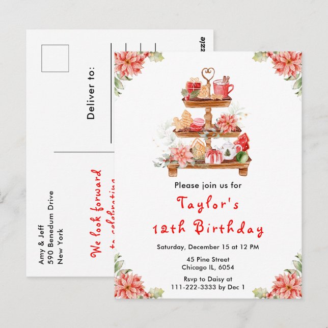 Holiday Christmas Tea Birthday Party Red Postcard (Front/Back)