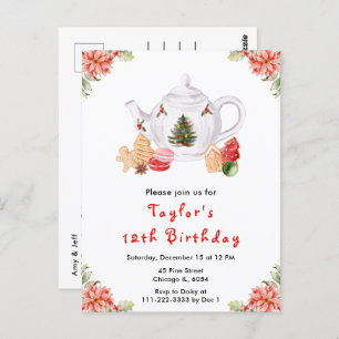Holiday Christmas Tea Birthday Party Red Postcard