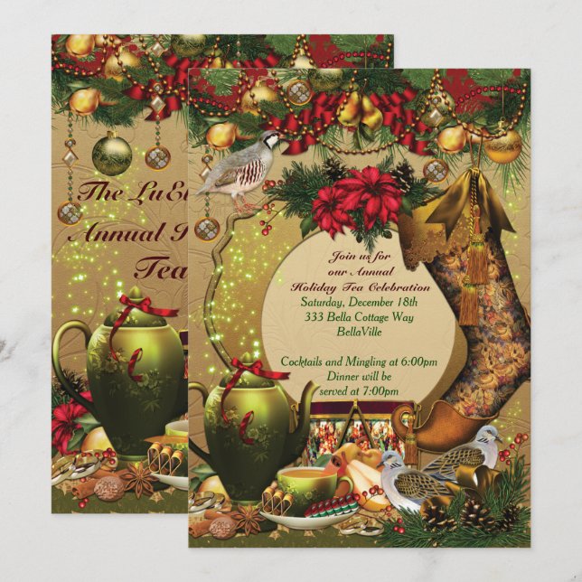 Holiday Christmas Tea Party Invitations (Front/Back)