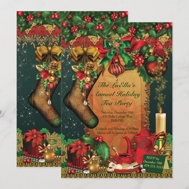 Holiday Christmas Tea Party Invitations (Front/Back)