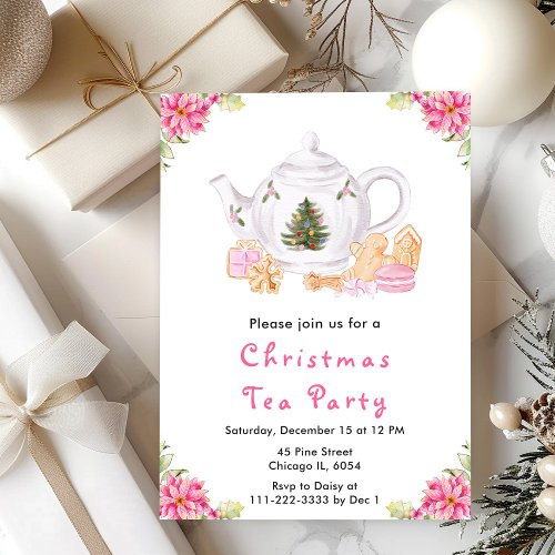 Holiday Christmas Tea Party Pink Invitation