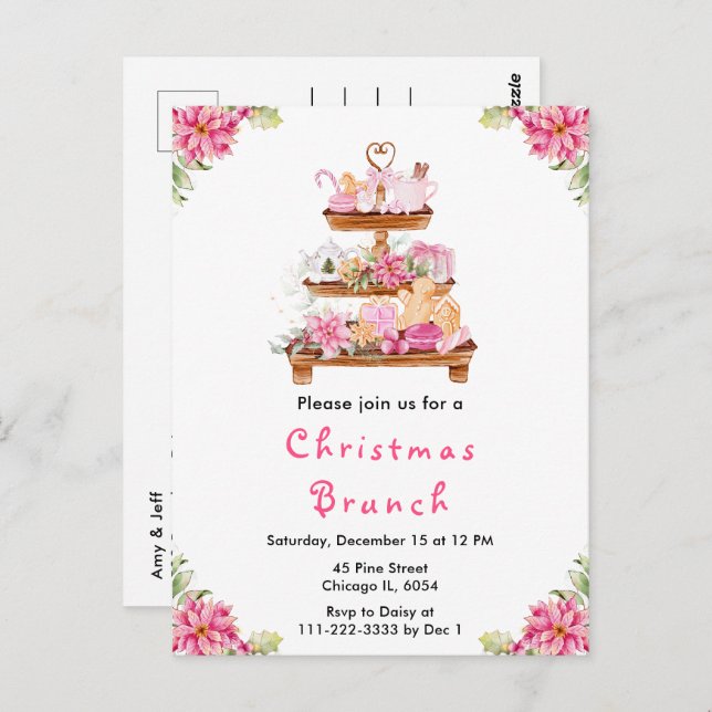 Holiday Christmas Tea Party Pink Postcard (Front/Back)