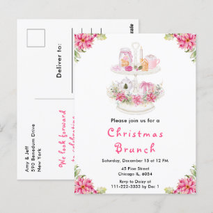 Holiday Christmas Tea Party Pink Postcard