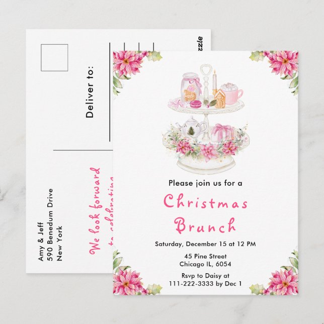 Holiday Christmas Tea Party Pink Postcard (Front/Back)