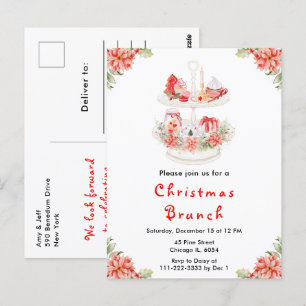 Holiday Christmas Tea Party Red Postcard