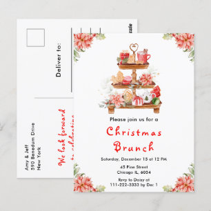 Holiday Christmas Tea Party Red Postcard
