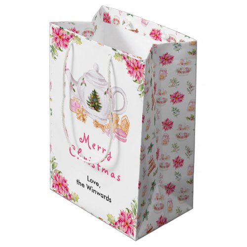 Holiday Christmas Tea Pink Merry Christmas Medium Gift Bag