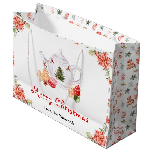 Holiday Christmas Tea Red Merry Christmas Large Gift Bag