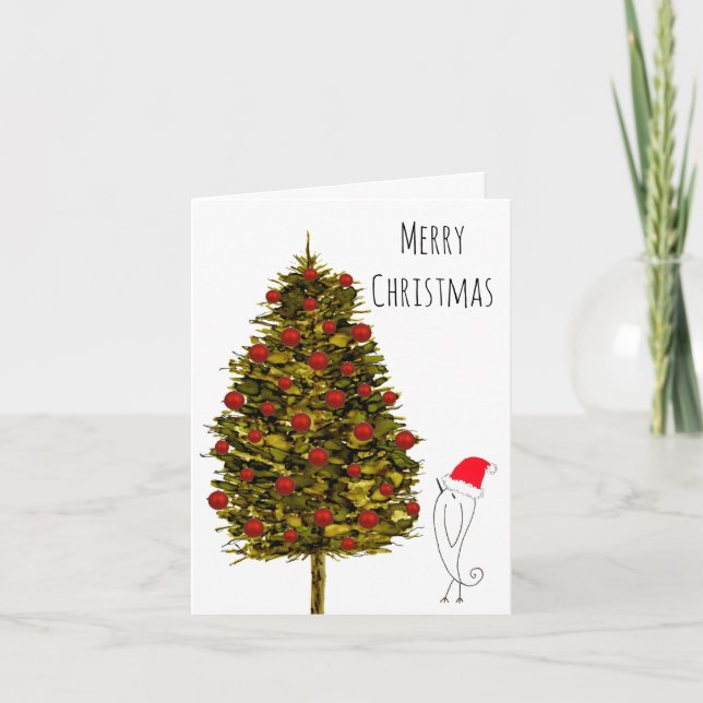 Holiday Christmas Tree and a Bird Greeting Card (Front)