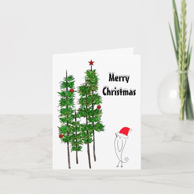 Holiday Christmas Tree and a Bird Greeting Card (Front)