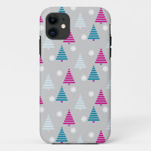 Holiday Christmas tree blue pink simple iPhone 11 Case