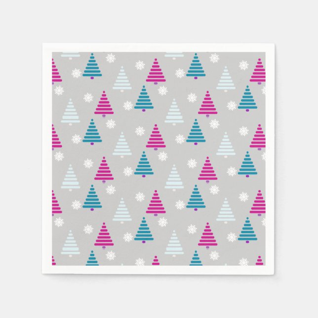 Holiday Christmas tree blue pink simple Napkins (Front)