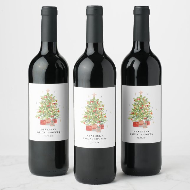 Holiday Christmas Tree Bridal Shower Favors Wine Label (Bottles)