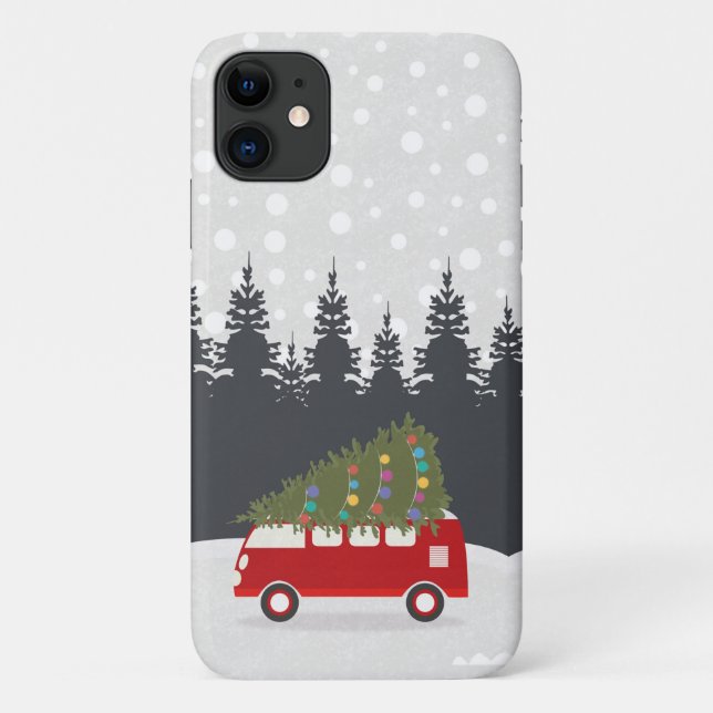 Holiday Christmas Tree & Car iPhone Case (Back)