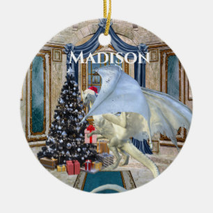 Holiday Christmas Tree Ice Winter Dragon Ceramic Ornament