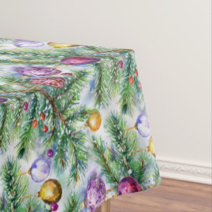 Holiday Christmas Tree Ornaments Tablecloth