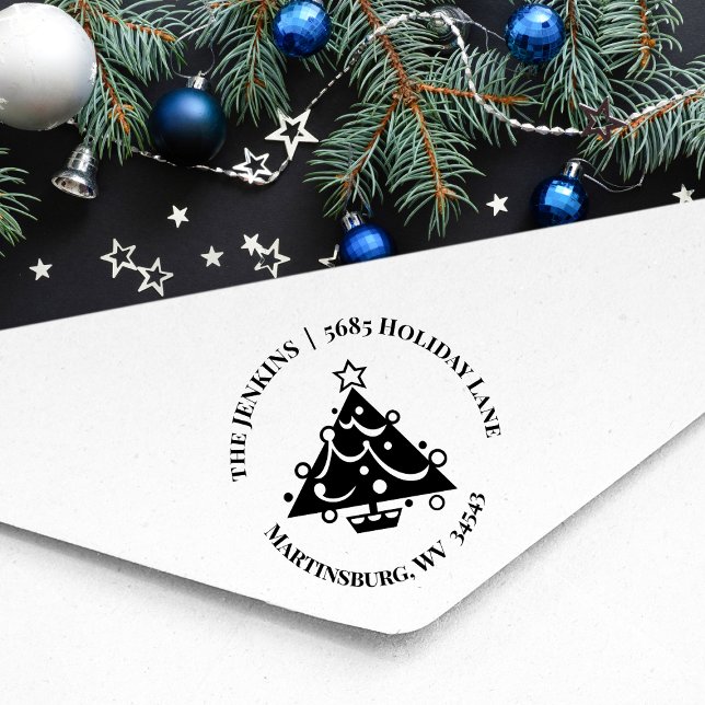 Holiday Christmas Tree Return Address Rubber Stamp (Creator Uploaded)