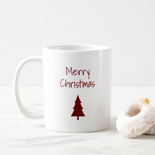 Holiday Christmas Tree Simple Red Typography   Coffee Mug (With Donut)