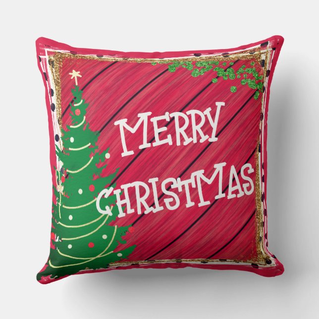 Holiday Christmas Tree Throw Pillow -Custom Cotton (Back)