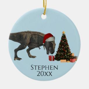 Holiday Christmas Tree Tyrannosaurus T-rex  Ceramic Ornament