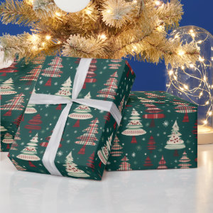 Holiday christmas trees naive childish wrapping paper