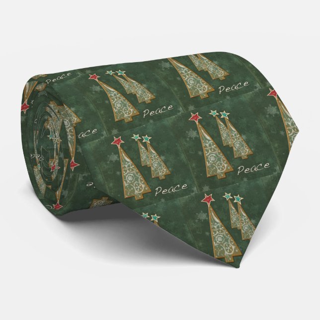 Holiday/Christmas Trees-Peace Neck Tie (Rolled)