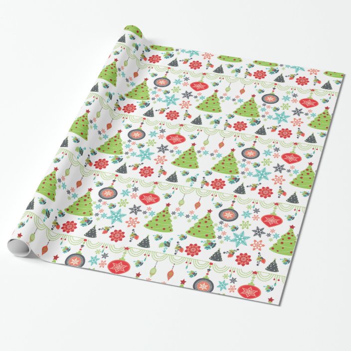 Holiday Christmas Trees Snowflakes Wrapping Paper | Zazzle.com