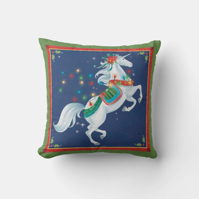 Holiday Christmas Unicorn Pillow decor (Front)