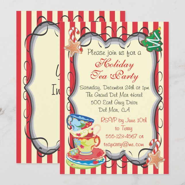 Holiday Christmas Victorian Tea Party Invitation (Front/Back)