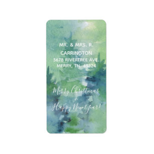 Holiday Christmas Watercolor Abstract Pine Trees Label