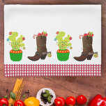 Holiday Christmas Western Cowboy Cactus Southwest Kitchen Towel<br><div class="desc">This design was created through digital art. It may be personalized by clicking the customize button and changing the color, adding a name, initials or your favorite words. Contact me at colorflowcreations@gmail.com if you with to have this design on another product. Purchase my original abstract acrylic painting for sale at...</div>