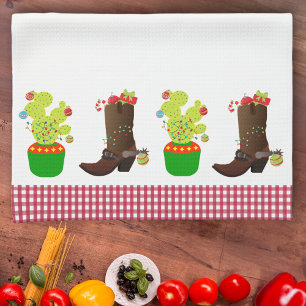Holiday Christmas Western Cowboy Cactus Southwest Kitchen Towel