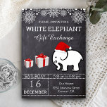 Holiday Christmas White Elephant Gift Exchange Invitation<br><div class="desc">Invite your guests with this elegant gift exchange party invitation featuring modern typography on a chalkboard background. Simply add your event details on this easy-to-use template to make it a one-of-a-kind invitation. Flip the card over to reveal a red and white stripes pattern on the back of the card.</div>