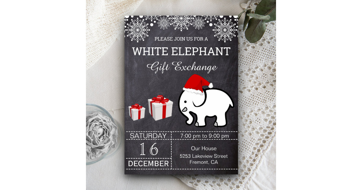 White Elephant Party Template Set, Gift Exchange Party Invitation