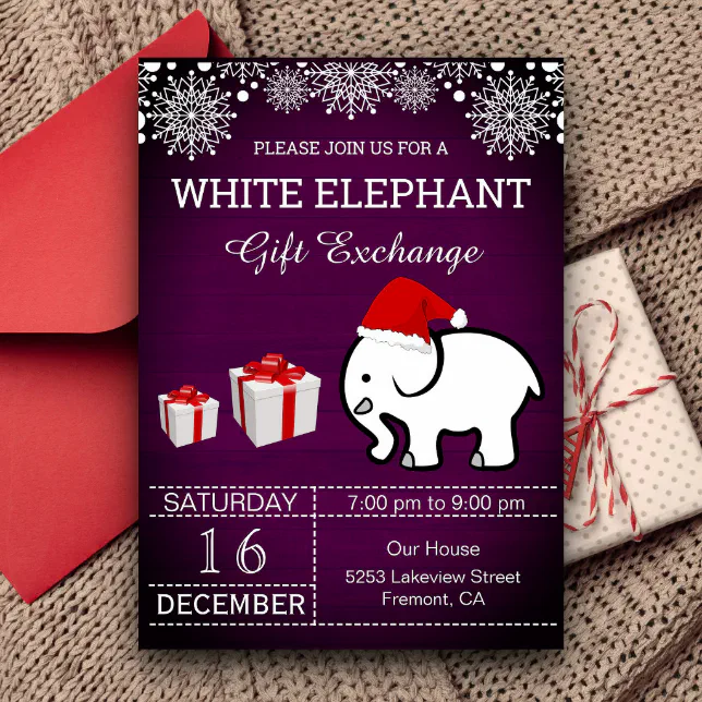 Holiday Christmas White Elephant Gift Exchange Invitation | Zazzle