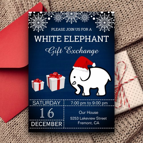 Holiday Christmas White Elephant Gift Exchange Invitation