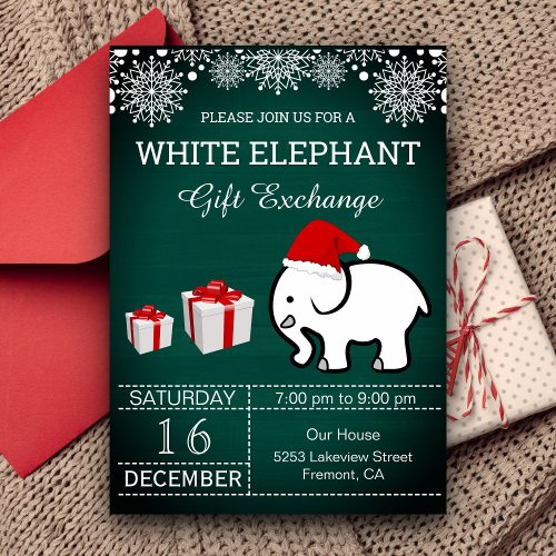 Holiday Christmas White Elephant Gift Exchange Invitation