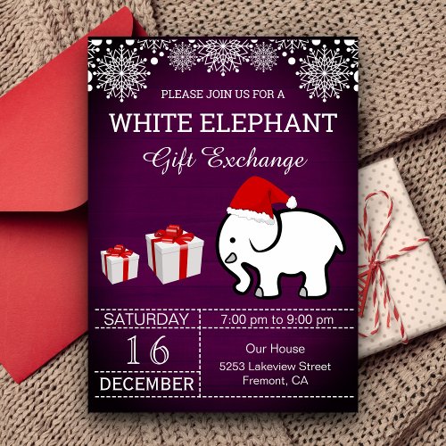 Holiday Christmas White Elephant Gift Exchange Invitation