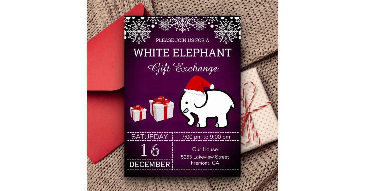 Holiday Christmas White Elephant Gift Exchange Invitation | Zazzle