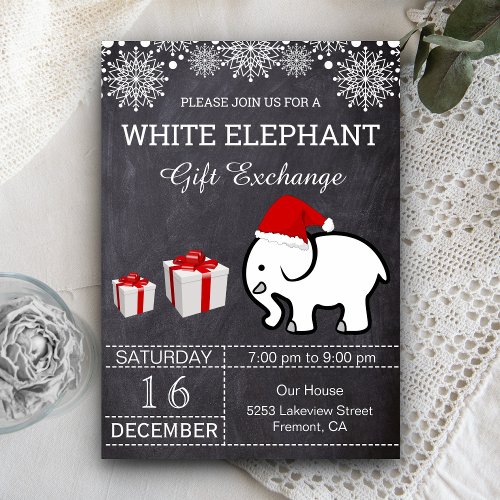 Holiday Christmas White Elephant Gift Exchange Invitation