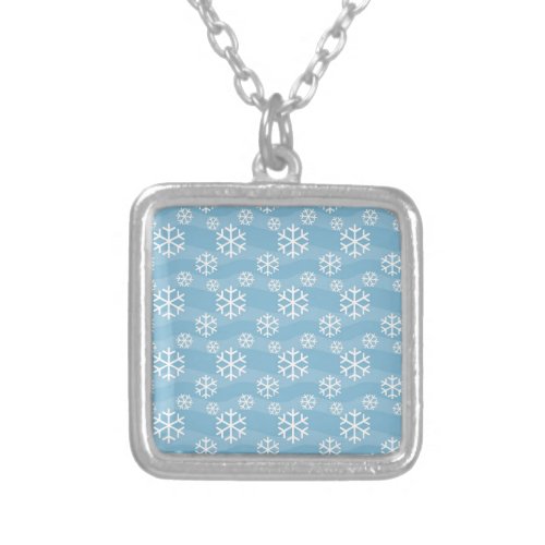 Holiday Christmas White Snowflakes  Pattern Silver Plated Necklace