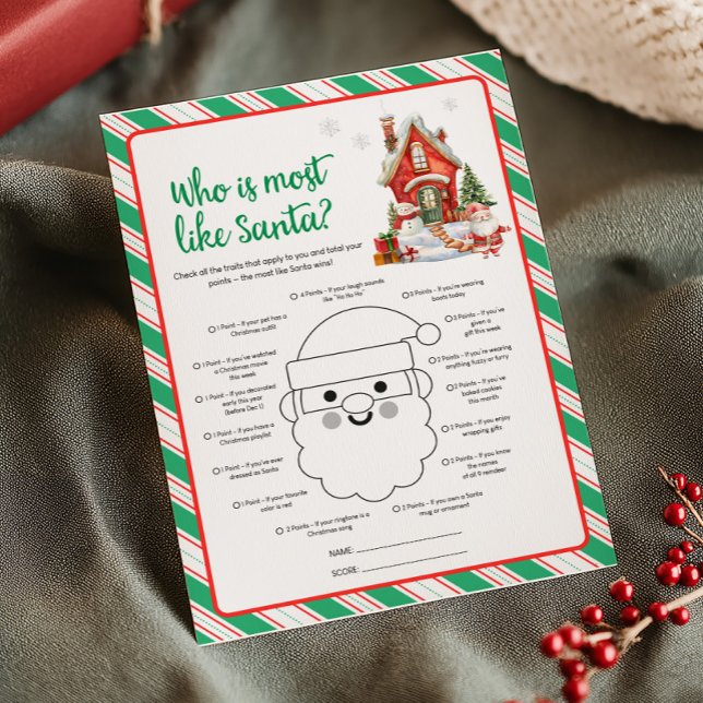 Holiday Christmas Who is Most Like Santa Game Card (Christmas Party Games)