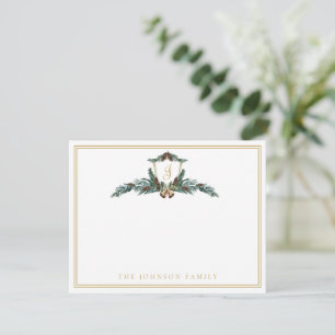 Holiday Christmas Winter Pinecone Crest Monogram Note Card