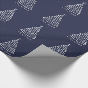 Holiday Christmas Wrapping Paper Silver Tree Navy