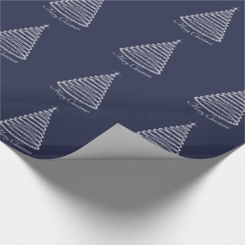 Holiday Christmas Wrapping Paper Silver Tree Navy by Vineyard at Zazzle