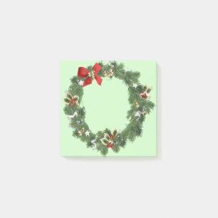 Holiday Christmas Wreath Art Post It Note Pad