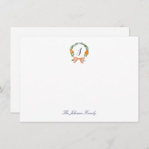 Holiday Christmas Wreath Bow Oranges Monogram Note Card