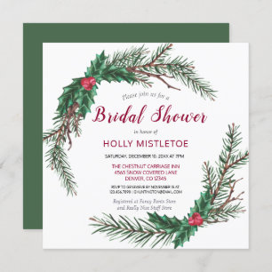 Holiday Christmas Wreath Bridal Shower Invitation